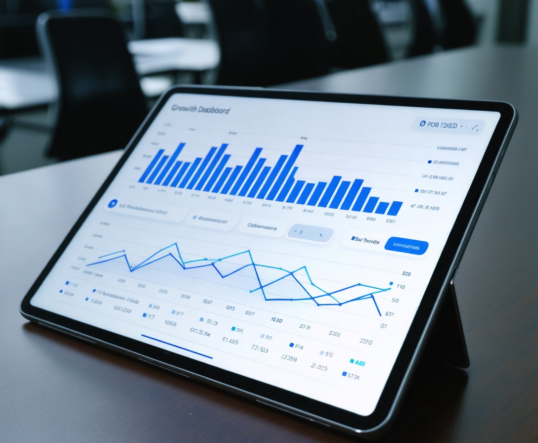 Strategický graf rastu na tablete počas konzultácie